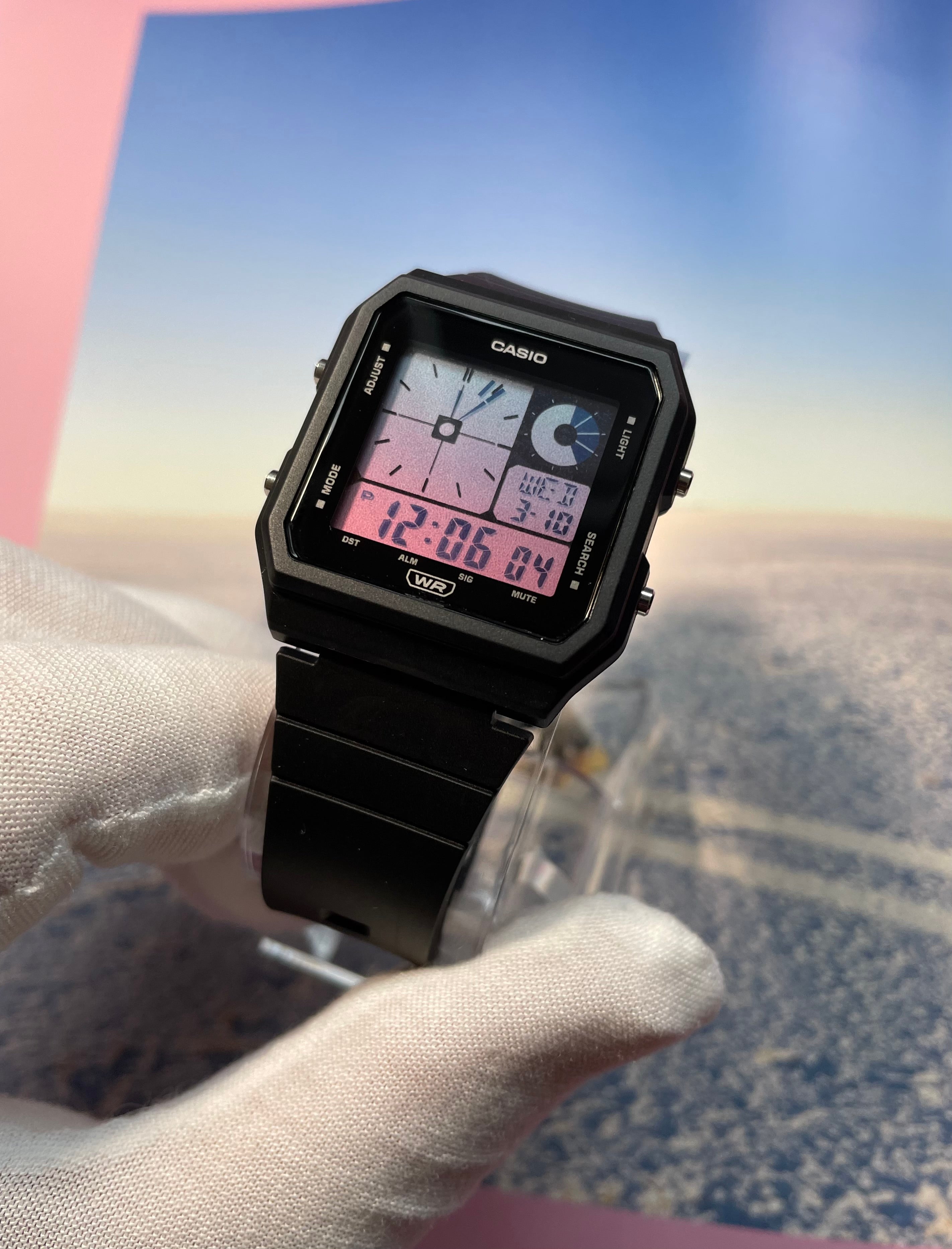 Synthwave Sunset Customized Vintage Retro Pink Black Casio Watch Time Arcade